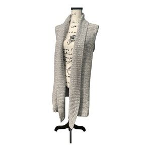 LOFT Oversized Soft Gray Open Long Cardigan Sweater Vest Effortless Lagenlook M